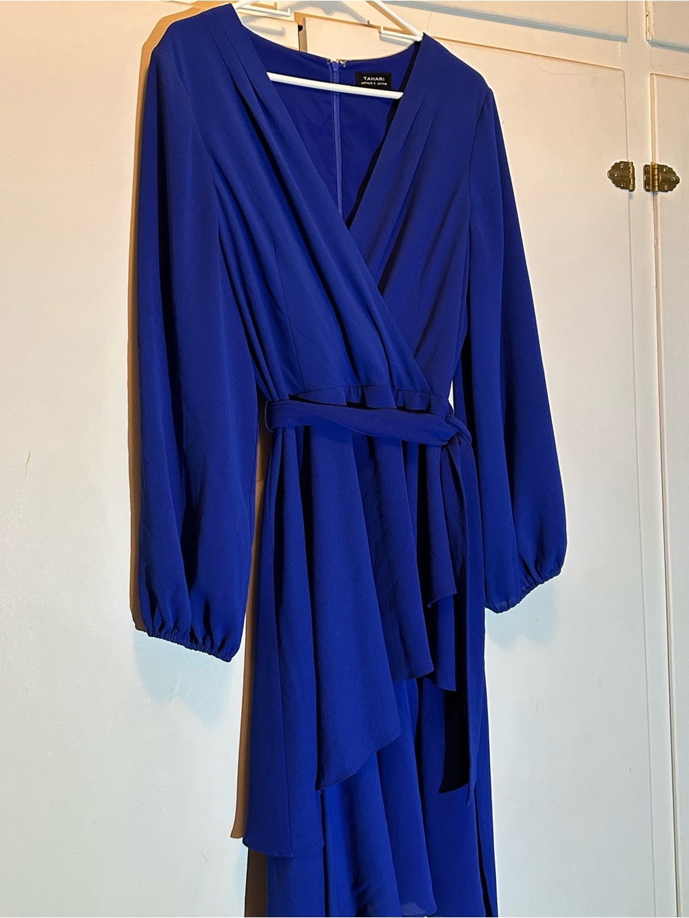 Tahari Cobalt Blue Wrap Dress with Long Sleeves - Picture 3 of 8